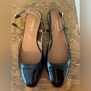 Black Cap-Toe Slingback Flats